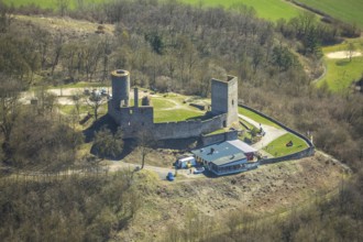 Aerial view, Kugelsburg, Cafe & Restaurant Zur Kugelsburg, in Volkmarsen, Landkreis