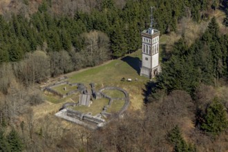 Aerial view, Goldhausen, Burg Eisenberg is the ruin of a hilltop castle near Goldhausen in Korbach,