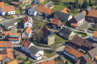 Aerial view, Meineringhausen in Korbach, parish Korbach-Meinering hausen, church Meineringhausen.