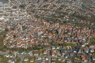 Aerial view, view from south to the historical city centre of Korbach with Kiliankirche in Korbach.