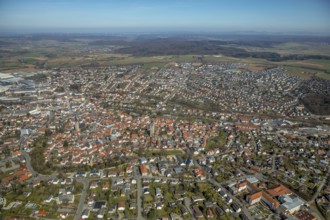 Aerial view, view from south to the historical city centre of Korbach with Kiliankirche in Korbach.