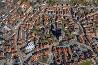Aerial view, Kilianskirche and Museum Korbach, historic old town in Korbach. district town Korbach,