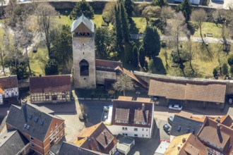 Aerial view, Tylenturm in Korbach. District town Korbach, district Waldeck-Frankenberg in Hesse,