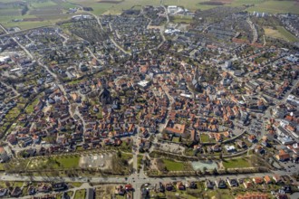 Aerial view, Historic old town of Korbach seen from north over Heerstraße and Grabenstraße in