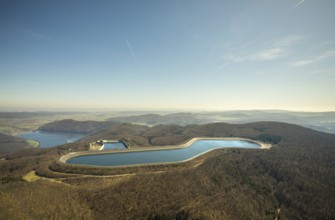 Aerial view, Edertal reservoir, hydro battery, energy storage, Affoldern in Edertal,