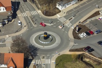 Aerial view, roundabout with continental column in Korbach. District town Korbach, district