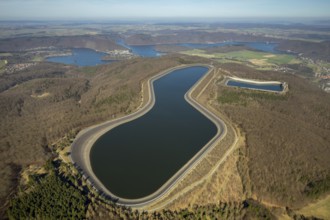 Aerial view, Edertal reservoir, hydro battery, energy storage, Affoldern in Edertal,