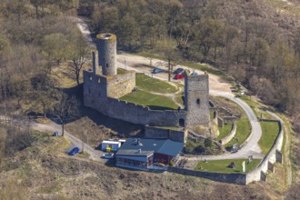Aerial view, Kugelsburg, Cafe & Restaurant Zur Kugelsburg, in Volkmarsen, Landkreis