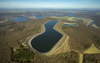 Aerial view, Edertal reservoir, hydro battery, energy storage, Affoldern in Edertal,