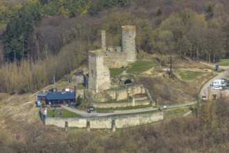 Aerial view, Kugelsburg, Cafe & Restaurant Zur Kugelsburg, in Volkmarsen, Landkreis