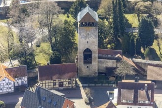 Aerial view, Tylenturm in Korbach. District town Korbach, district Waldeck-Frankenberg in Hesse,