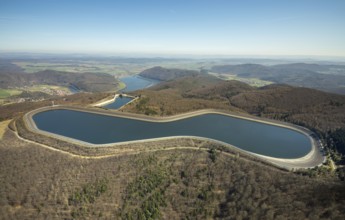 Aerial view, Edertal reservoir, hydro battery, energy storage, Affoldern in Edertal,