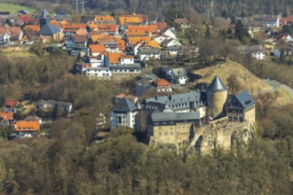 Aerial view, Waldeck with the castle-like castle Waldeck in Waldeck in Hesse. Waldeck, Waldeck