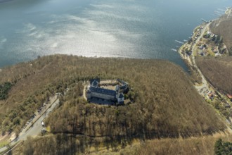 Aerial view, in Waldeck in Hesse. Waldeck, Burg Waldeck an der Eder, Hesse, Germany, Waldeck, DEU,