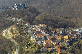 Aerial view, Waldeck with the castle-like castle Waldeck in Waldeck in Hesse. Waldeck, Waldeck