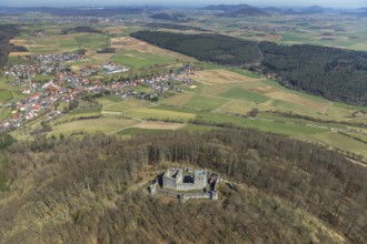 Aerial view, Weidelsburg is the ruin of a hilltop castle near Ippinghausen in Wolfhagen, Naturparks