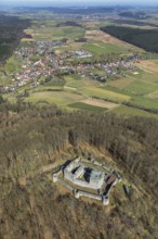 Aerial view, Weidelsburg is the ruin of a hilltop castle near Ippinghausen in Wolfhagen, Naturparks