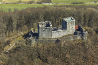 Aerial view, Weidelsburg is the ruin of a hilltop castle near Ippinghausen in Wolfhagen, Naturparks