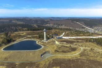 Aerial view, Ettelsberg with Ettelsturm, Hochheideturm, Ettelsberg-See, Siggis Hütte, cosy mountain
