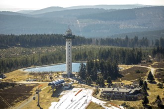 Aerial view, Ettelsberg with Ettelsturm, Hochheideturm, Ettelsberg-See, Siggis Hütte, cosy mountain