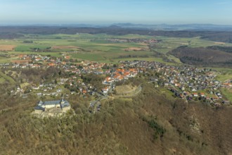 Aerial view, Waldeck with the castle-like castle Waldeck in Waldeck in Hesse. Waldeck, Waldeck