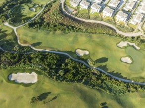 Partial view of the La Hacienda Links Golf Resort and the Fairmont La Hacienda hotel. Aerial view.