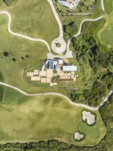 Partial view of the La Hacienda Links Golf Resort. Aerial view. Drone shot. Cádiz province,