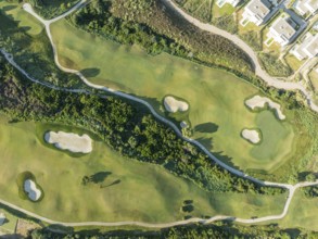 Partial view of the La Hacienda Links Golf Resort and the Fairmont La Hacienda hotel. Aerial view.