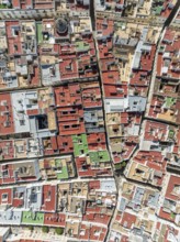 Streets and rooftops in the town of Cádiz. Aerial view. Drone shot. Cádiz province, Andalusia,