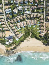 The Roche housing estate at the Mediterranean Sea. Aerial view. Drone shot. Cádiz province,