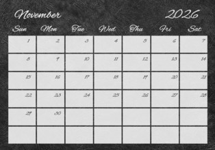 Printable Wall Calendar, November 2026 Retro