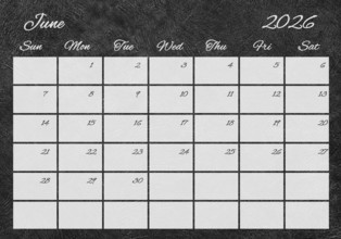 Printable Wall Calendar, June 2026 Retro
