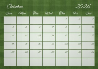 Printable Wall Calendar, October 2026 on Football Field