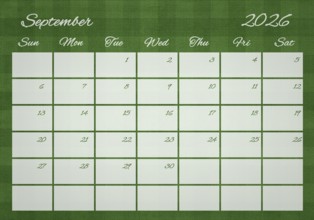 Printable Wall Calendar, September 2026 on Football Field