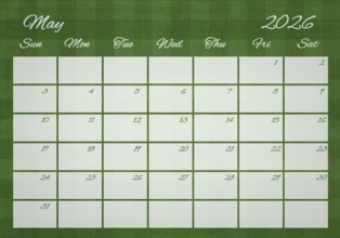 Printable Wall Calendar, May 2026 on Football Field