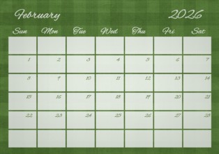 Printable Wall Calendar, February 2026 on Football Field