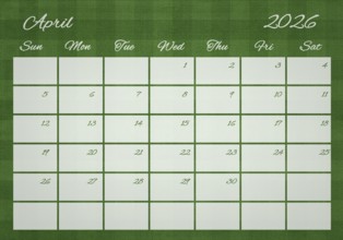 Printable Wall Calendar, April 2026 on Football Field