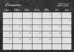 Printable Wall Calendar, December 2026 Retro