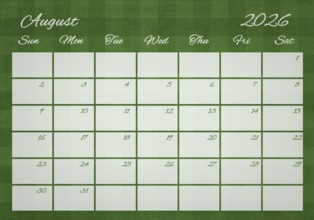 Printable Wall Calendar, August 2026 on Football Field