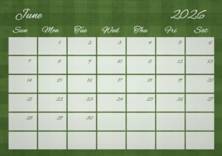 Printable Wall Calendar, June 2026 on Football Field