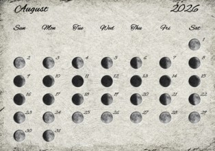 Moon Phases Calendar. August 2026 Old Paper