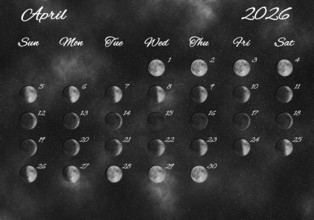 Moon Phases Calendar, April 2026 Space Background