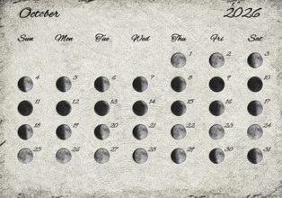 Moon Phases Calendar. October 2026 Old Paper