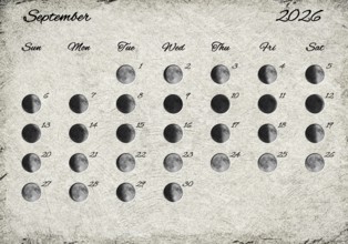 Moon Phases Calendar. September 2026 Old Paper