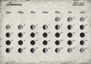 Moon Phases Calendar. January 2026 Old Paper