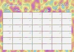 Printable Wall Calendar, December 2026 Colorful