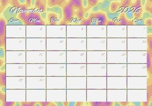 Printable Wall Calendar, November 2026 Colorful
