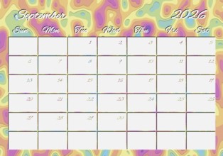 Printable Wall Calendar, September 2026 Colorful