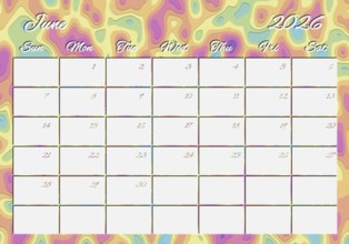 Printable Wall Calendar, June 2026 Colorful
