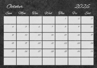 Printable Wall Calendar, October 2026 Retro